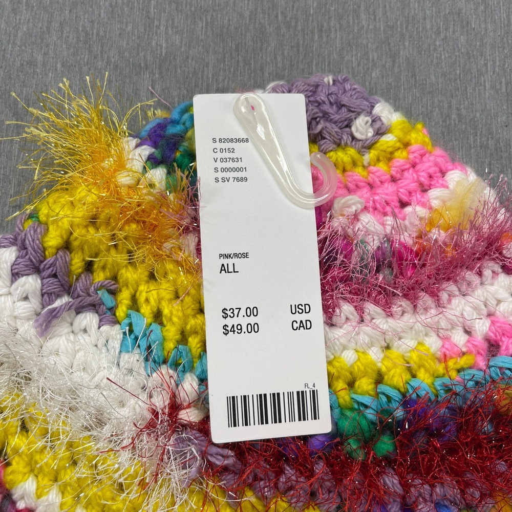 Urban Outfitters Crochet Bucket Hat Multi-Color Shaggy Eyelash Knit Pink NWT - Picture 3 of 4